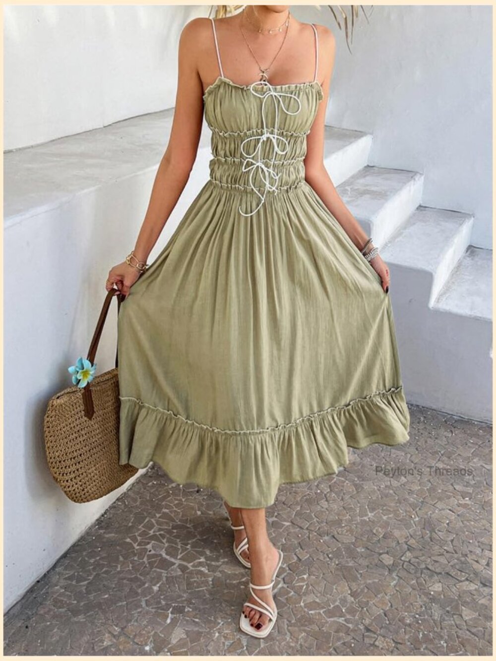 Women Summer Maxi Dress Spaghetti Strap Y2k Ruffle Tiered Wedding Guest Flowy - Picture 4 of 6